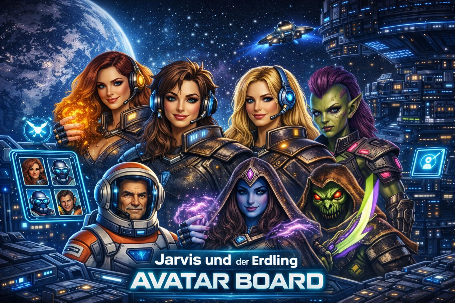 Jarvis und der Erdling – Avatar Board mit futuristischen Avataren