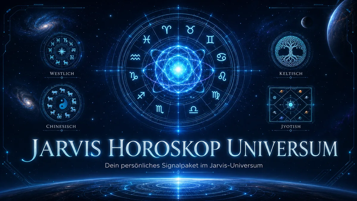 Cover des Horoskop Universums mit Sternzeichenrad und kosmischen Symbolen