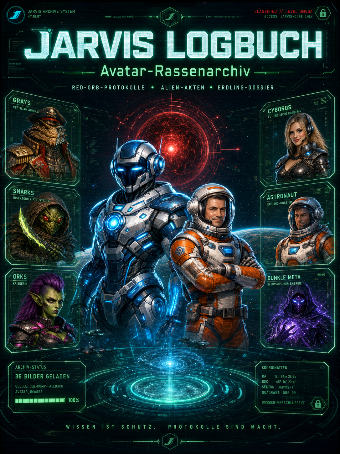 Cover: Jarvis Logbuch Avatar-Rassenarchiv mit Red Orb, Alien-Dossiers und Erdling
